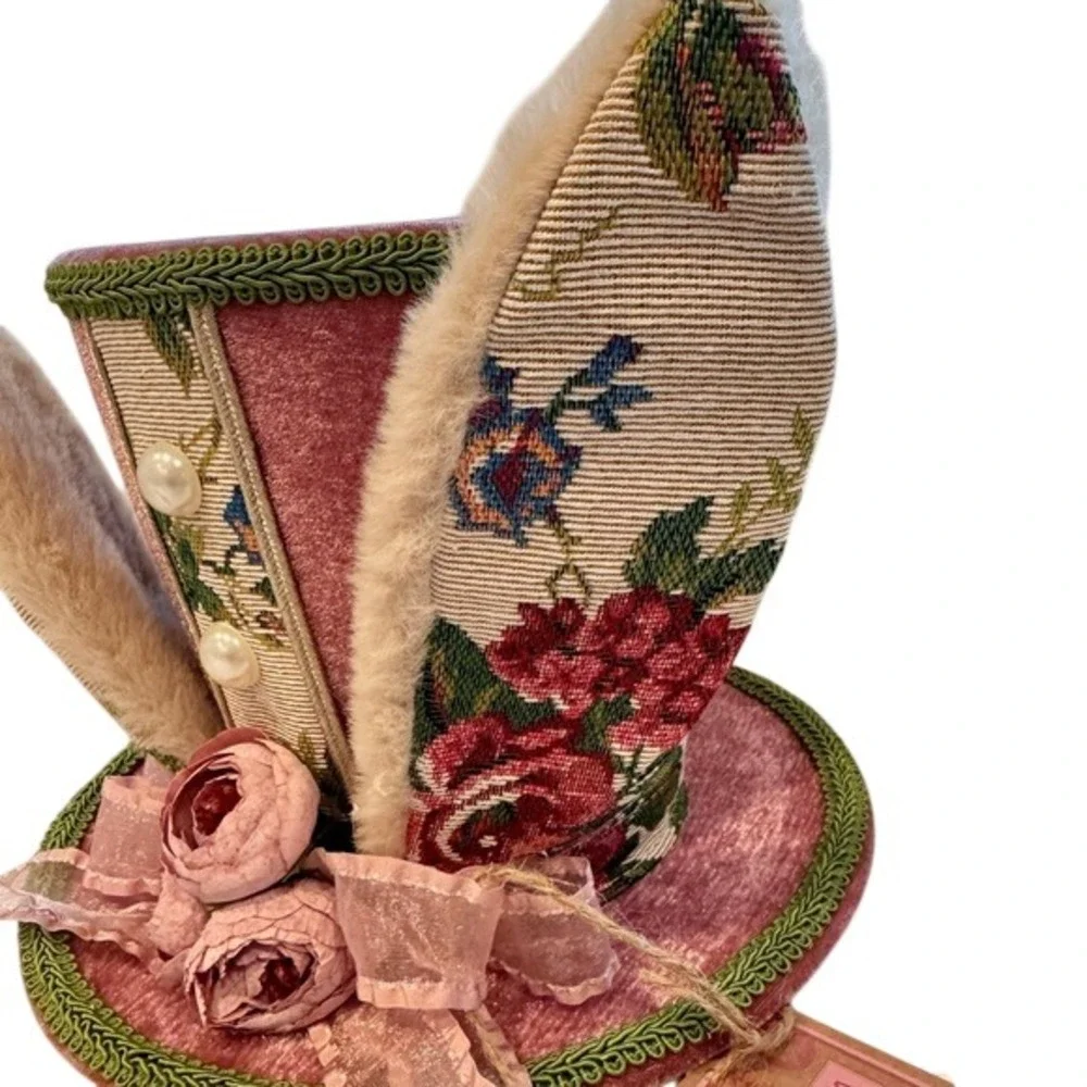 Victorian Bunny Tophat Mad Hatter Easter Decor NWT